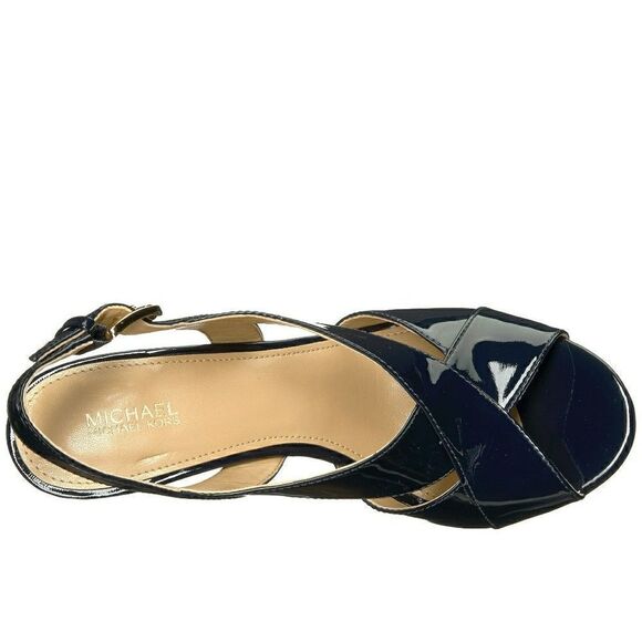 New! MICHAEL KORS Women's Patent Leather Slingback Sandals Size 6 Navy Blue - Picture 4 of 6